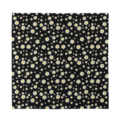 Black Daisy Floral Pattern Print Silk Bandana