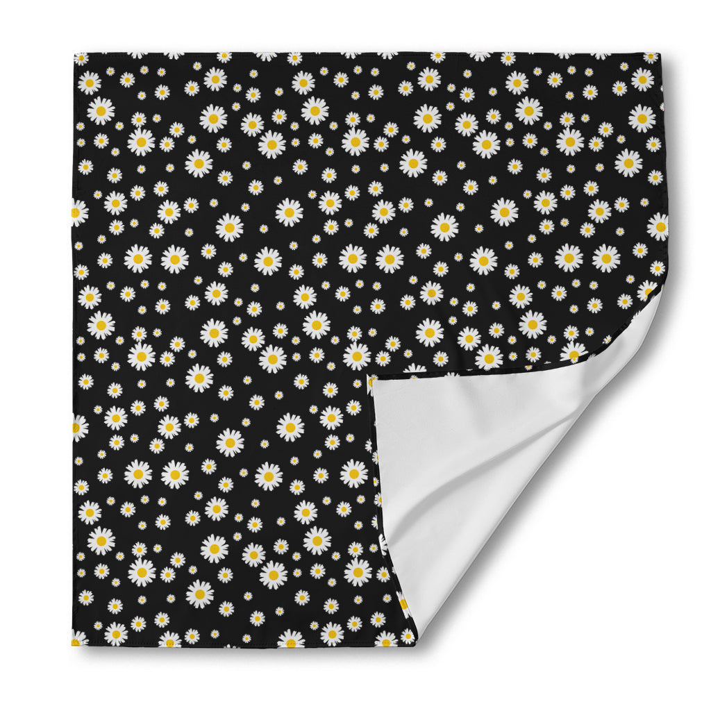 Black Daisy Floral Pattern Print Silk Bandana