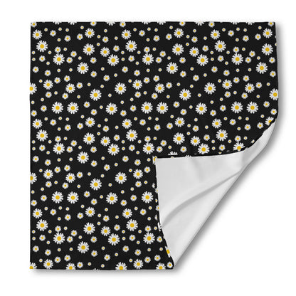 Black Daisy Floral Pattern Print Silk Bandana