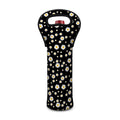 Black Daisy Floral Pattern Print Single Neoprene Wine Tote