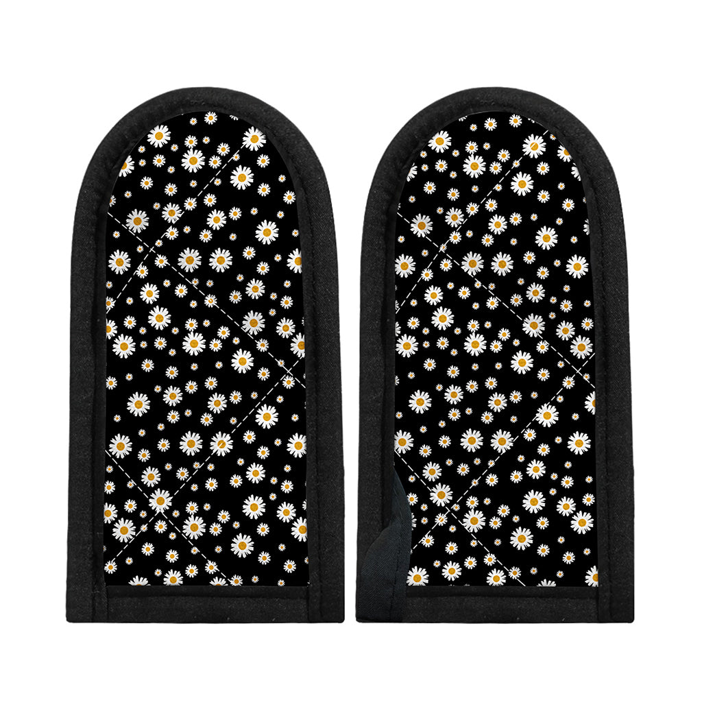 Black Daisy Floral Pattern Print Skillet Handle Cover