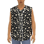 Black Daisy Floral Pattern Print Sleeveless Baseball Jersey