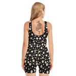 Black Daisy Floral Pattern Print Sleeveless One Piece Swimsuit