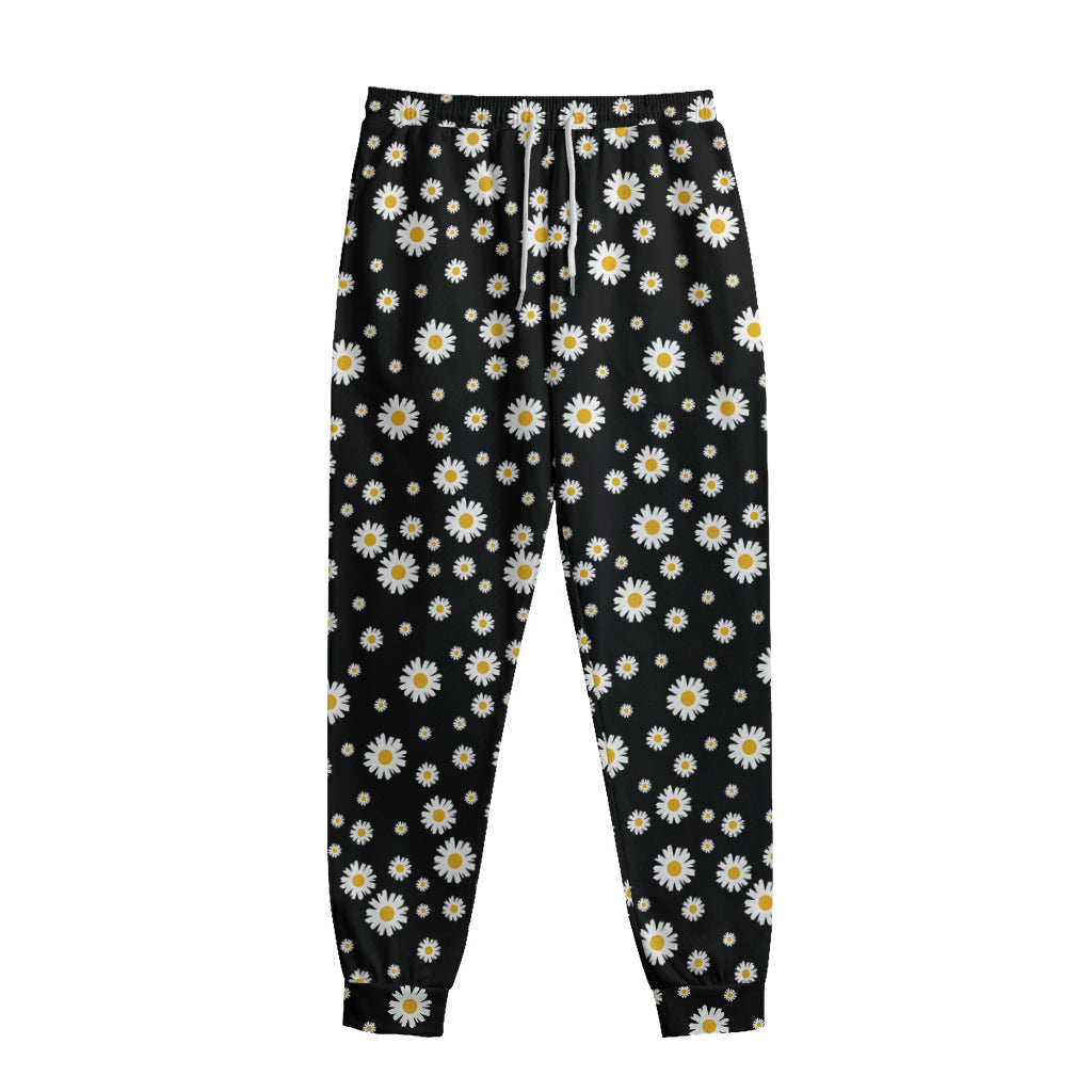 Black Daisy Floral Pattern Print Sweatpants