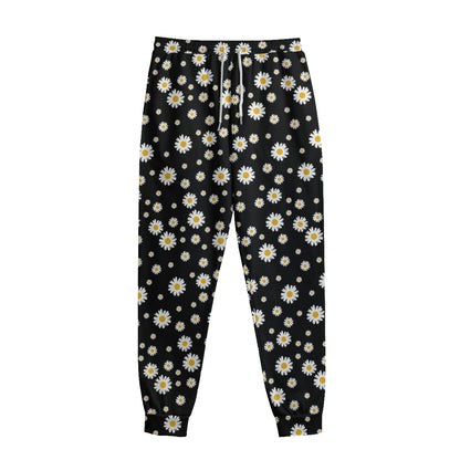 Black Daisy Floral Pattern Print Sweatpants