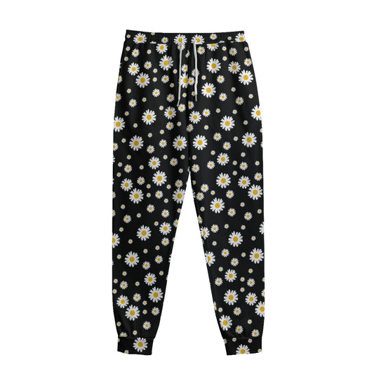 Black Daisy Floral Pattern Print Sweatpants