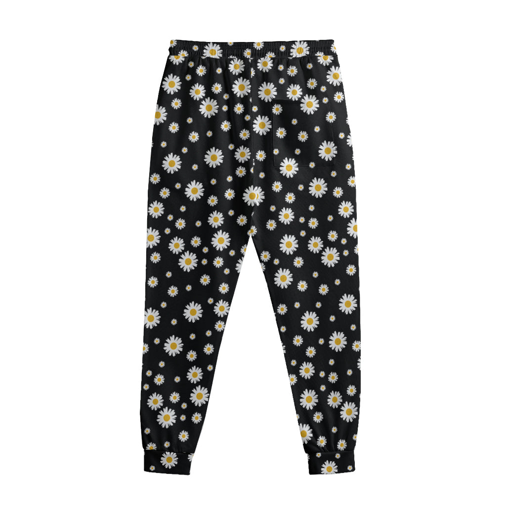 Black Daisy Floral Pattern Print Sweatpants