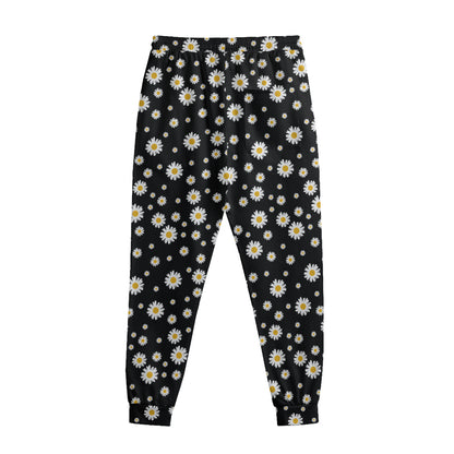 Black Daisy Floral Pattern Print Sweatpants