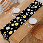 Black Daisy Floral Pattern Print Table Runner