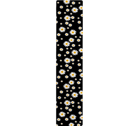 Black Daisy Floral Pattern Print Table Runner