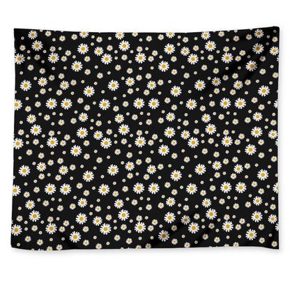 Black Daisy Floral Pattern Print Tapestry