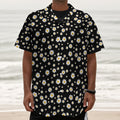 Black Daisy Floral Pattern Print Textured Short Sleeve Shirt