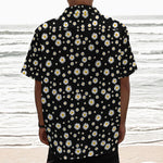 Black Daisy Floral Pattern Print Textured Short Sleeve Shirt