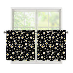 Black Daisy Floral Pattern Print Tier Curtains