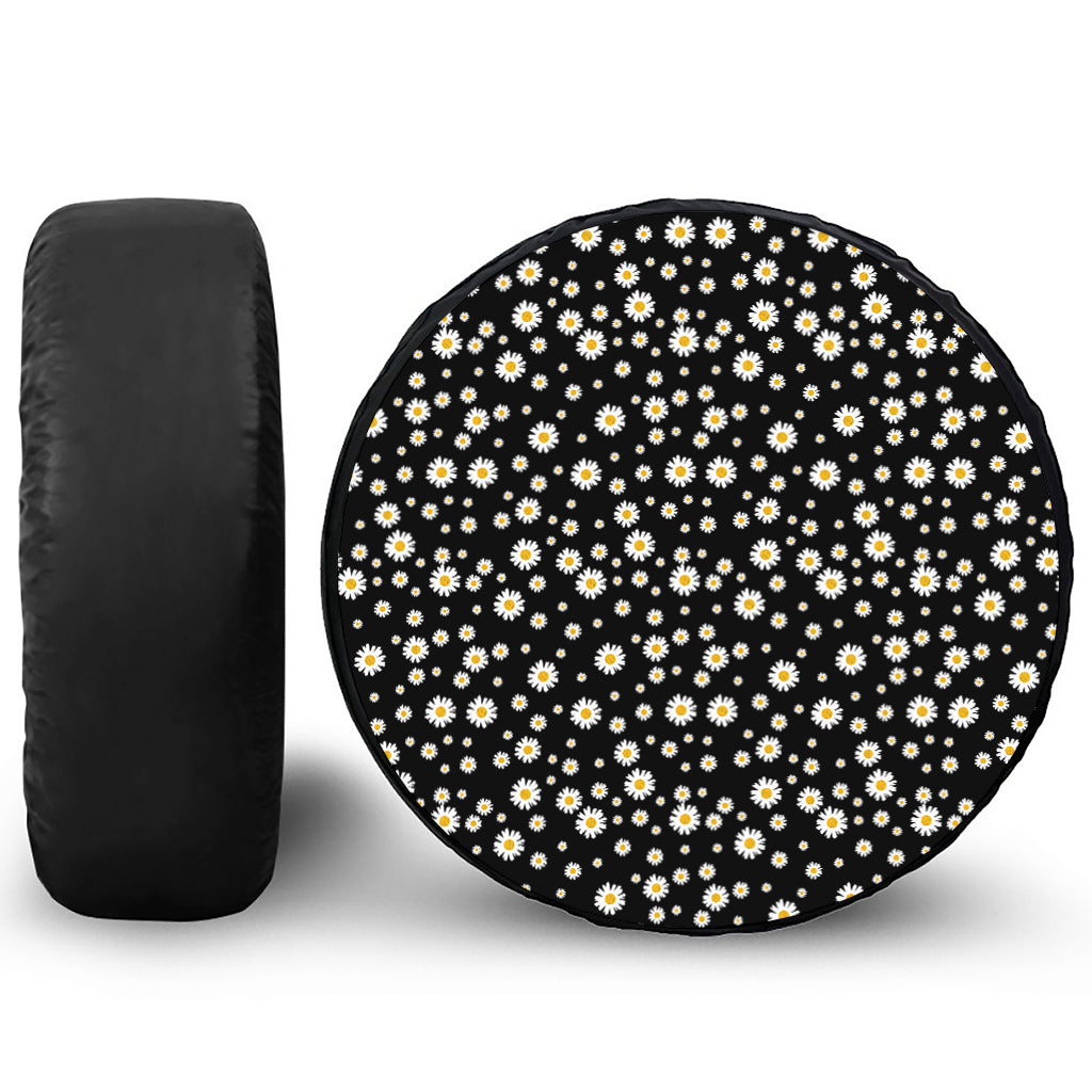 Black Daisy Floral Pattern Print Tire Cover