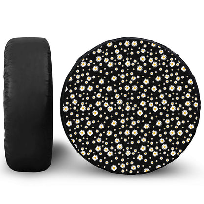 Black Daisy Floral Pattern Print Tire Cover