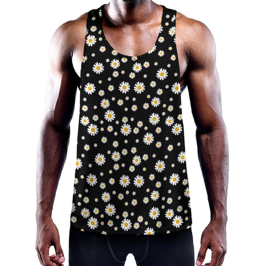 Black Daisy Floral Pattern Print Training Tank Top