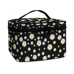 Black Daisy Floral Pattern Print Travel Makeup Bag