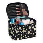 Black Daisy Floral Pattern Print Travel Makeup Bag