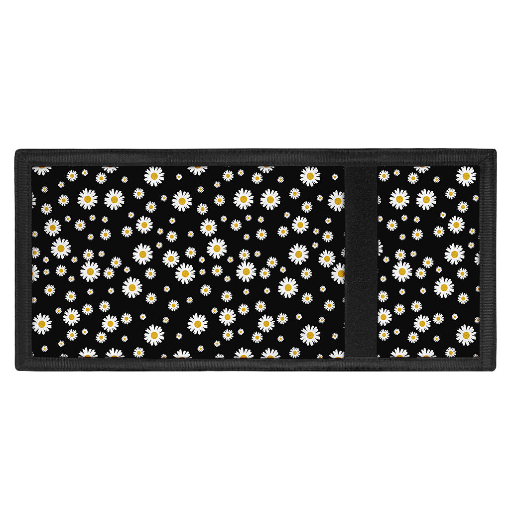 Black Daisy Floral Pattern Print Trifold Wallet