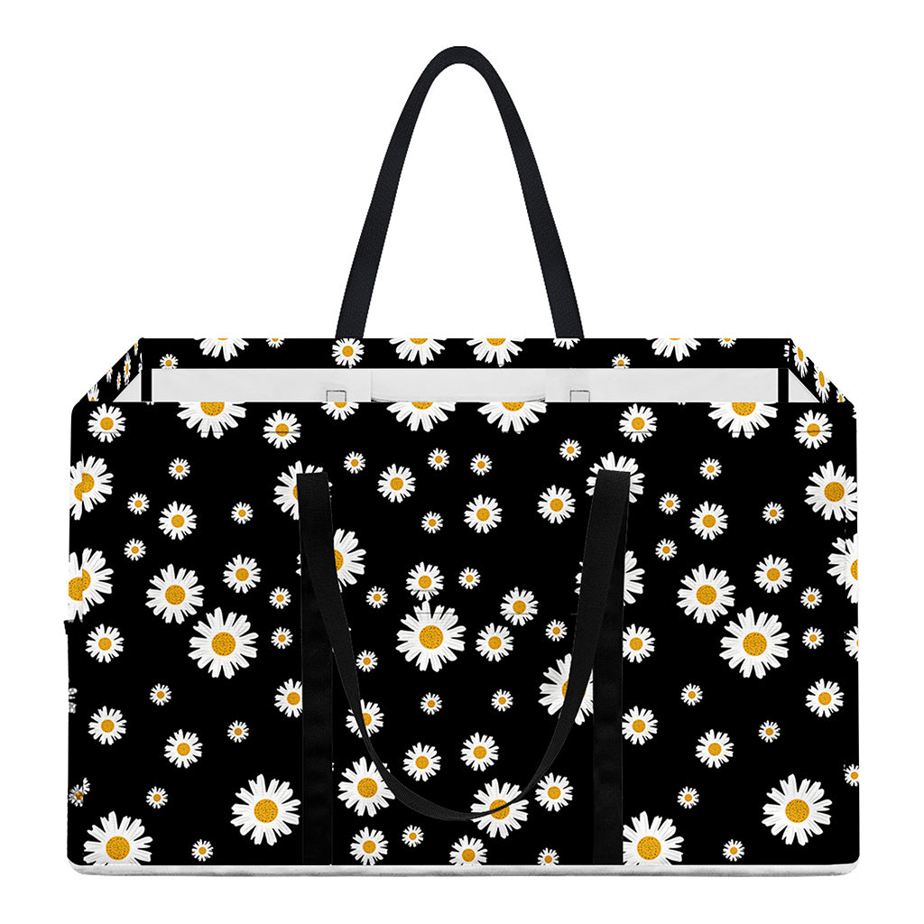 Black Daisy Floral Pattern Print Utility Tote Bag