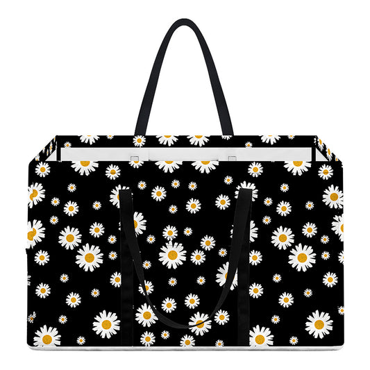 Black Daisy Floral Pattern Print Utility Tote Bag
