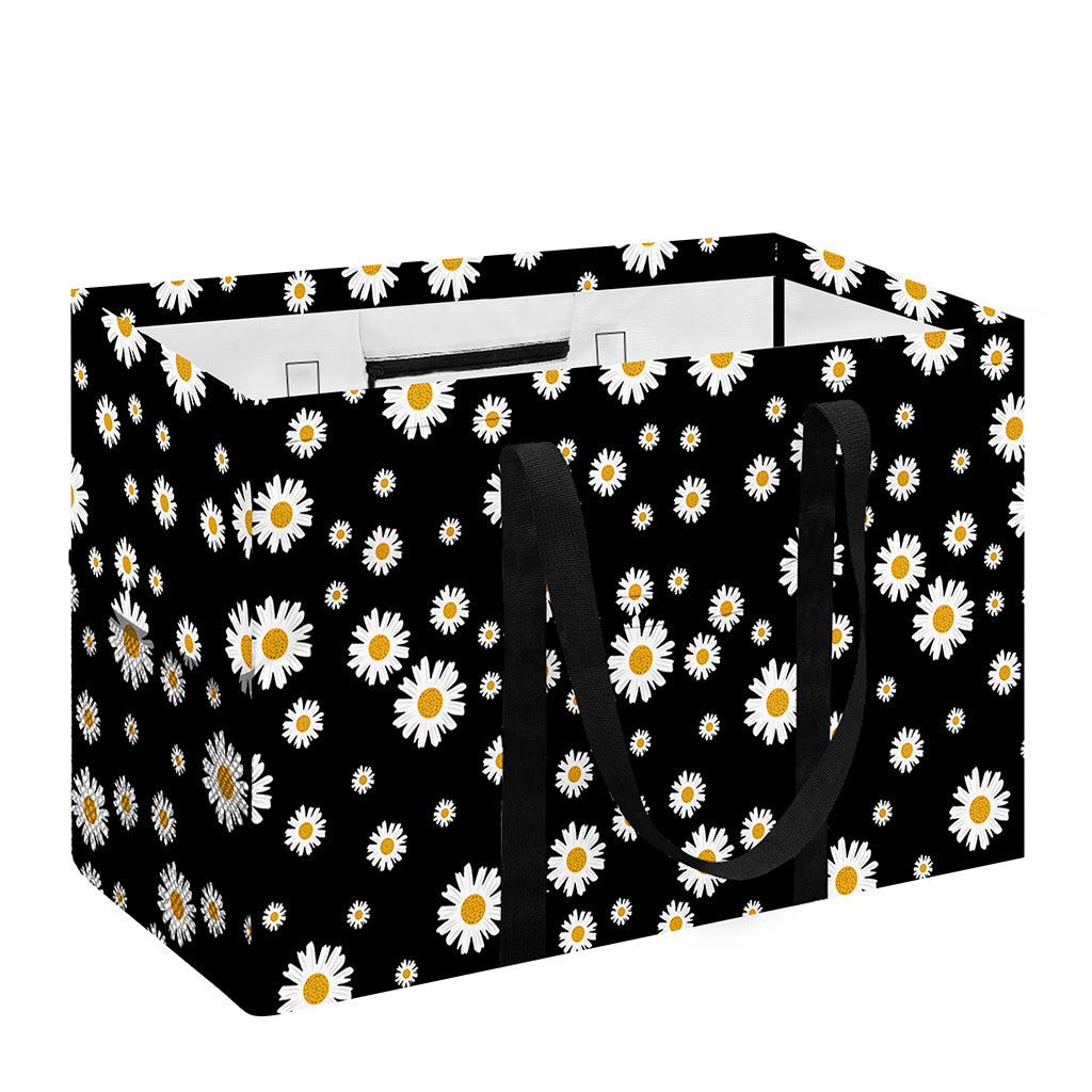 Black Daisy Floral Pattern Print Utility Tote Bag