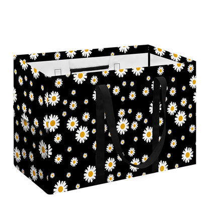 Black Daisy Floral Pattern Print Utility Tote Bag
