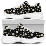 Black Daisy Floral Pattern Print White Chunky Shoes