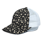 Black Daisy Floral Pattern Print White Mesh Trucker Cap