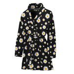 Black Daisy Floral Pattern Print Women's Bathrobe