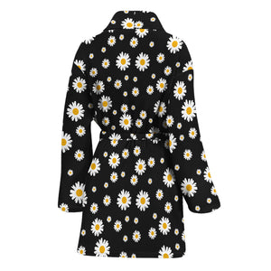 Black Daisy Floral Pattern Print Women's Bathrobe