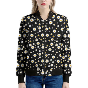 Black Daisy Floral Pattern Print Women's Bomber Jacket