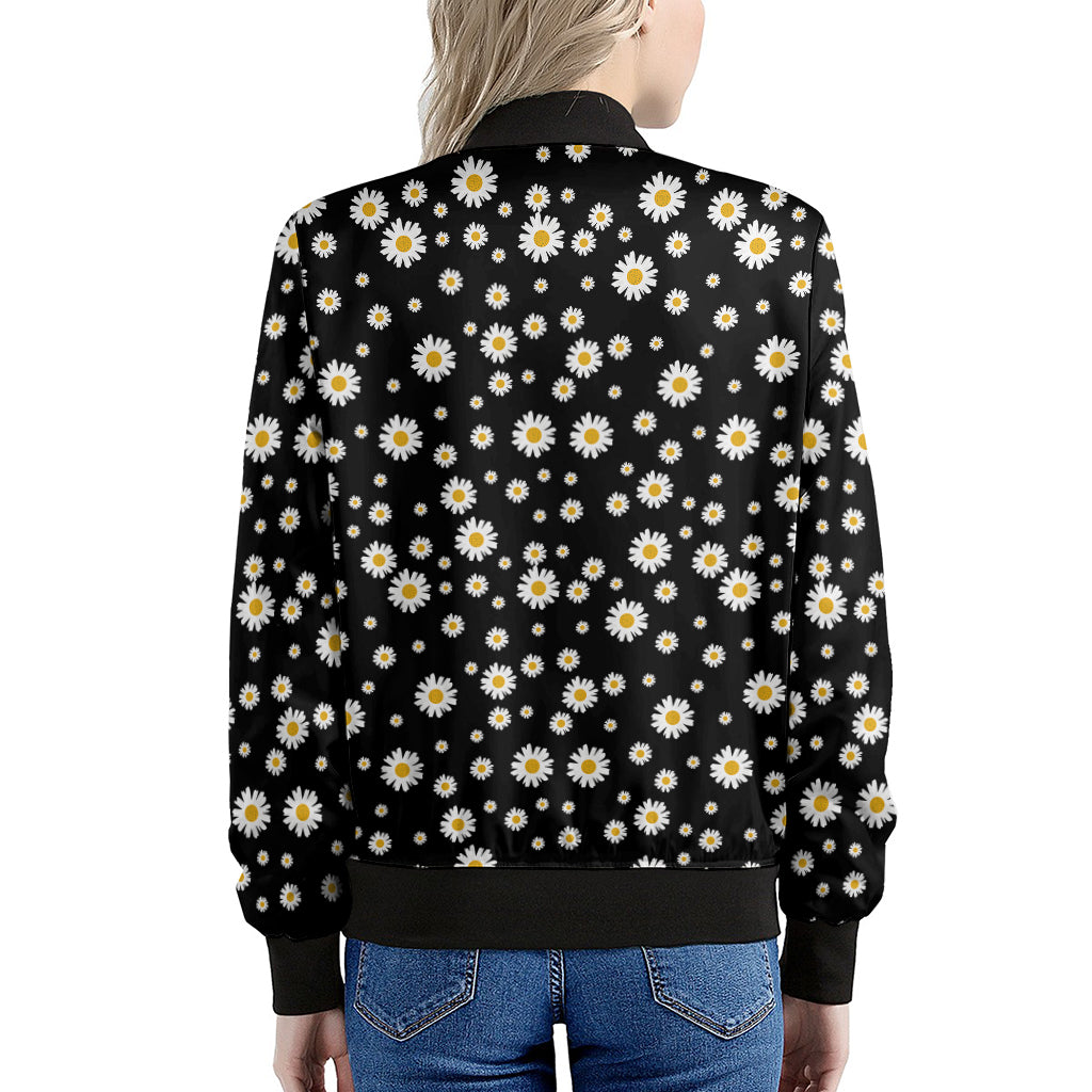 Black Daisy Floral Pattern Print Women's Bomber Jacket