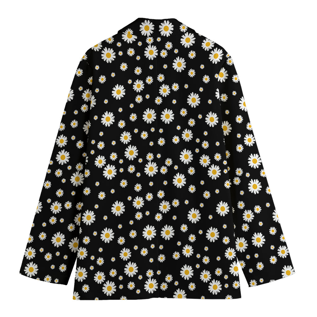 Black Daisy Floral Pattern Print Women's Cotton Blazer