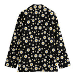 Black Daisy Floral Pattern Print Women's Cotton Blazer
