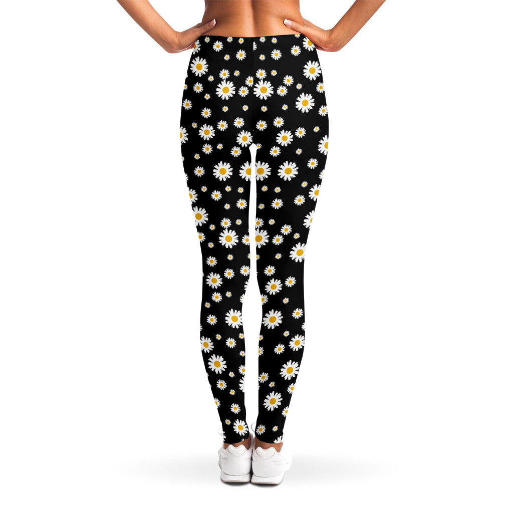 Black Daisy Floral Pattern Print Women's Leggings