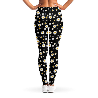 Black Daisy Floral Pattern Print Women's Leggings