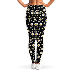 Black Daisy Floral Pattern Print Women's Leggings