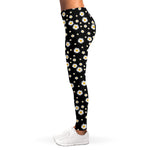 Black Daisy Floral Pattern Print Women's Leggings