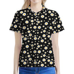 Black Daisy Floral Pattern Print Women's Polo Shirt