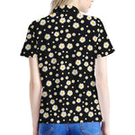 Black Daisy Floral Pattern Print Women's Polo Shirt