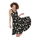 Black Daisy Floral Pattern Print Sleeveless Knee Length Dress