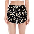 Black Daisy Floral Pattern Print Women's Split Running Shorts