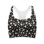 Black Daisy Floral Pattern Print Women's Sports Bra