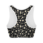 Black Daisy Floral Pattern Print Women's Sports Bra