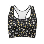 Black Daisy Floral Pattern Print Women's Sports Bra