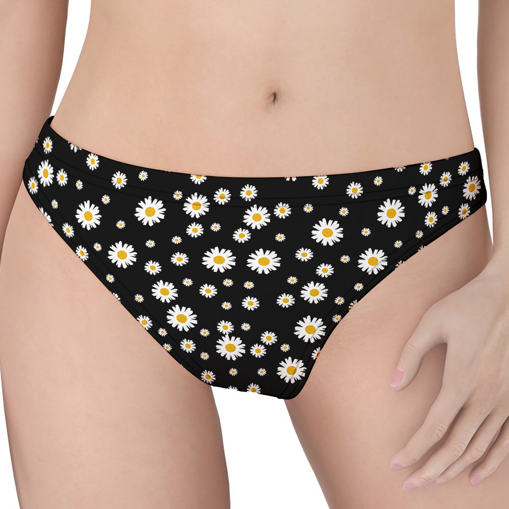 Black Daisy Floral Pattern Print Women's Thong