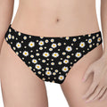 Black Daisy Floral Pattern Print Women's Thong