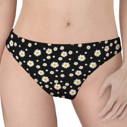 Black Daisy Floral Pattern Print Women's Thong